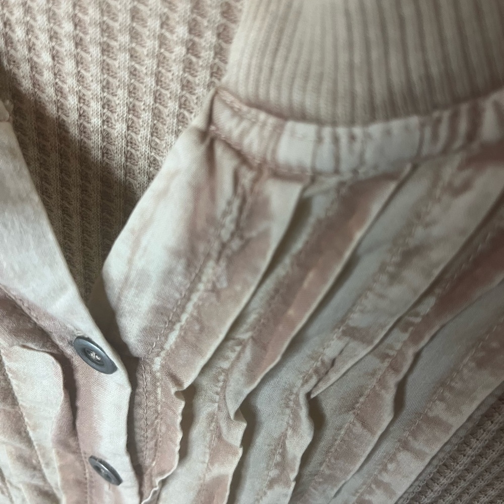 FREE PEOPLE JOLENE Thermal Waffle Knit Button Up Henley Babydoll Dress Sz S - Picture 4 of 6